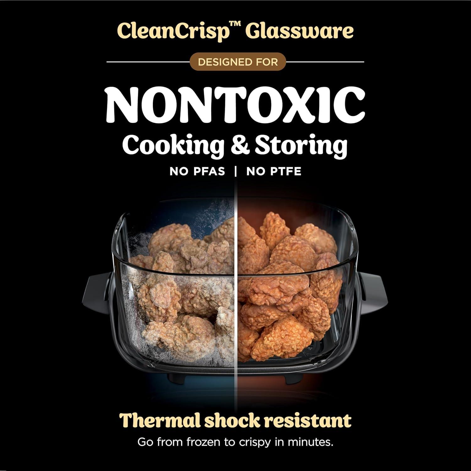 imageNinja Crispi 4in1 Glass Air Fryer 450F NonToxic 4QT amp 6Cup Glass Containers wLids Microwave Freezer Dishwasher Safe Max Crisp Air Fry Bake Recrisp Cyberspace Gray FN101GYGinger Snap