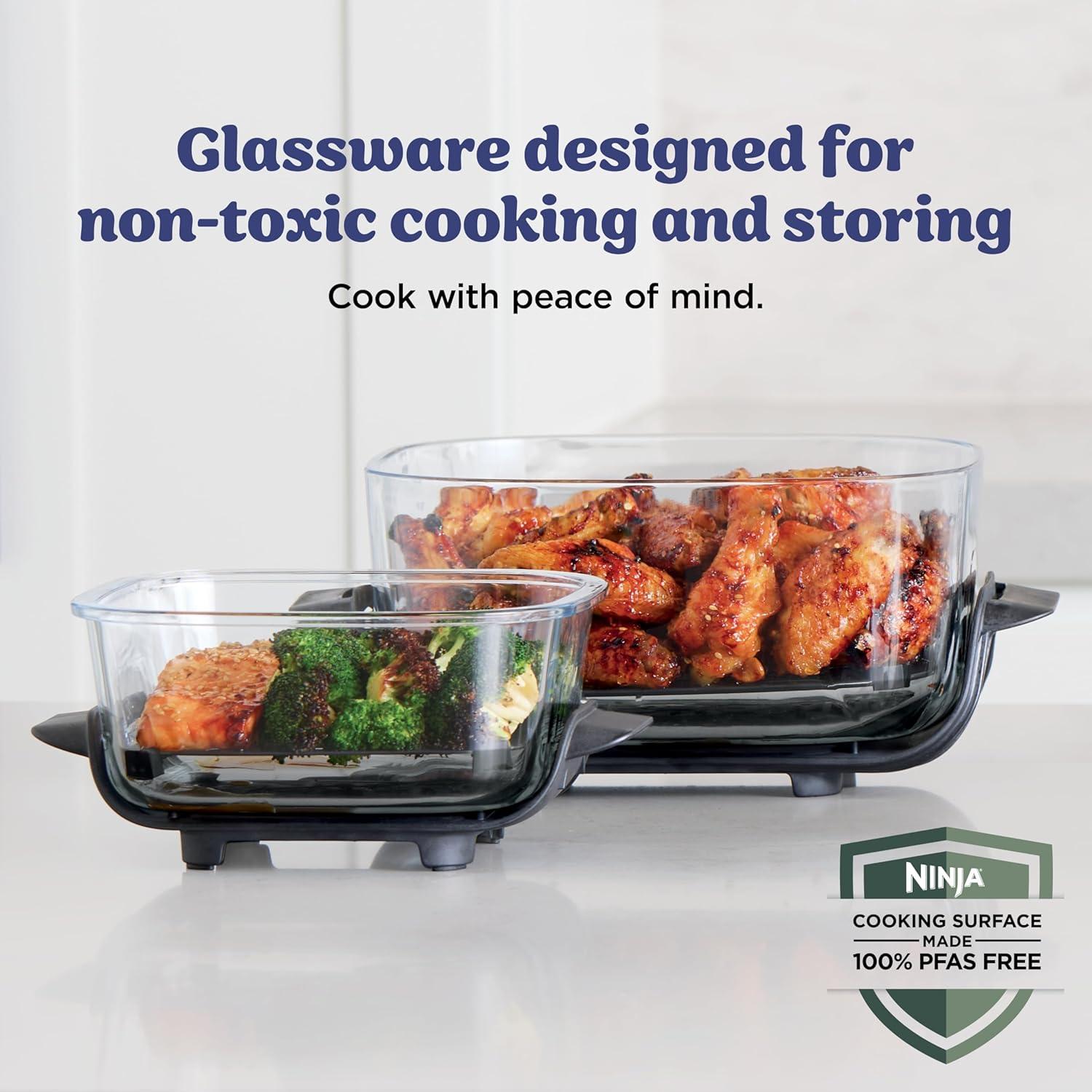 imageNinja Crispi 4in1 Glass Air Fryer 450F NonToxic 4QT amp 6Cup Glass Containers wLids Microwave Freezer Dishwasher Safe Max Crisp Air Fry Bake Recrisp Cyberspace Gray FN101GYFrosted Lilac