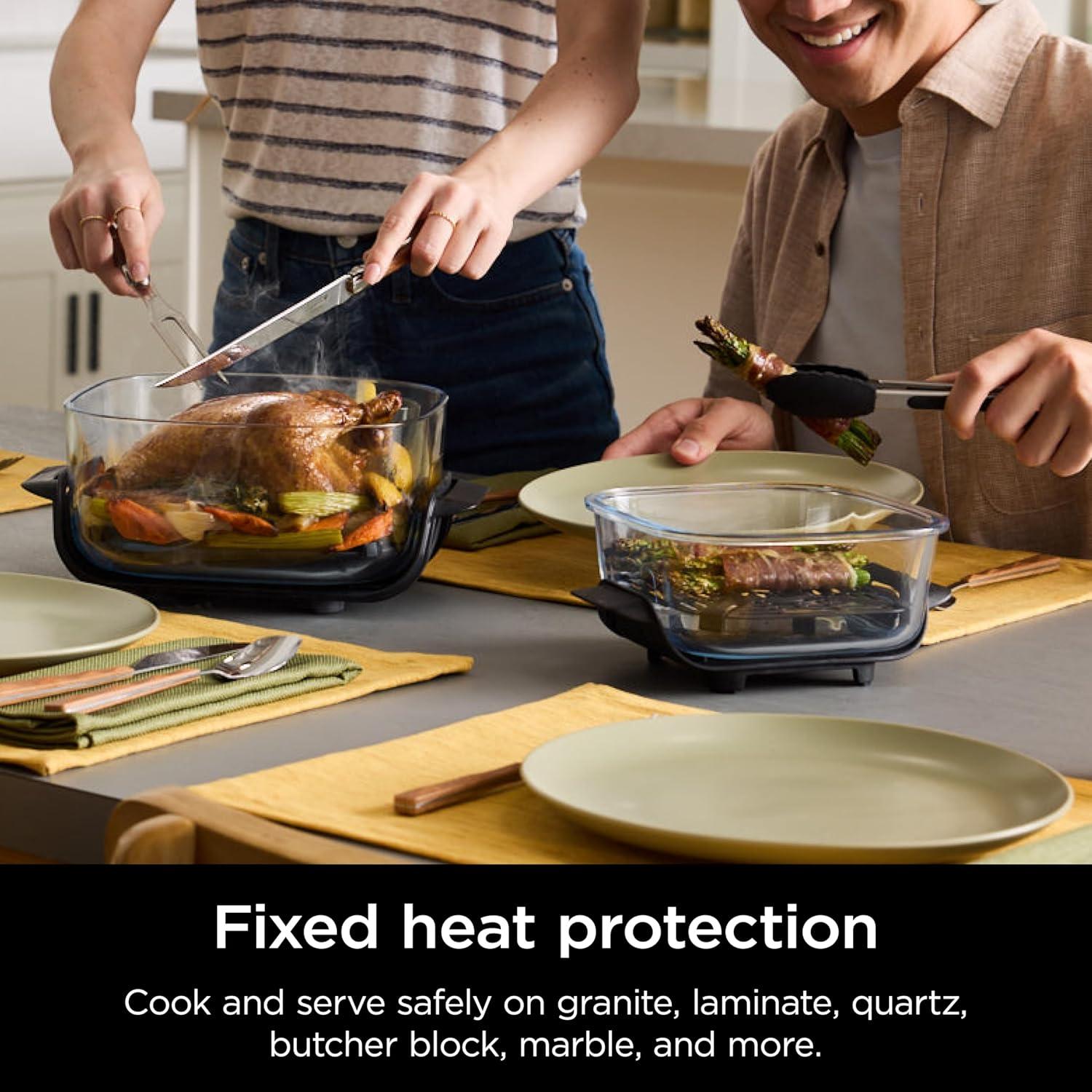 imageNinja Crispi 4in1 Glass Air Fryer 450F NonToxic 4QT amp 6Cup Glass Containers wLids Microwave Freezer Dishwasher Safe Max Crisp Air Fry Bake Recrisp Cyberspace Gray FN101GYGreen Bundle