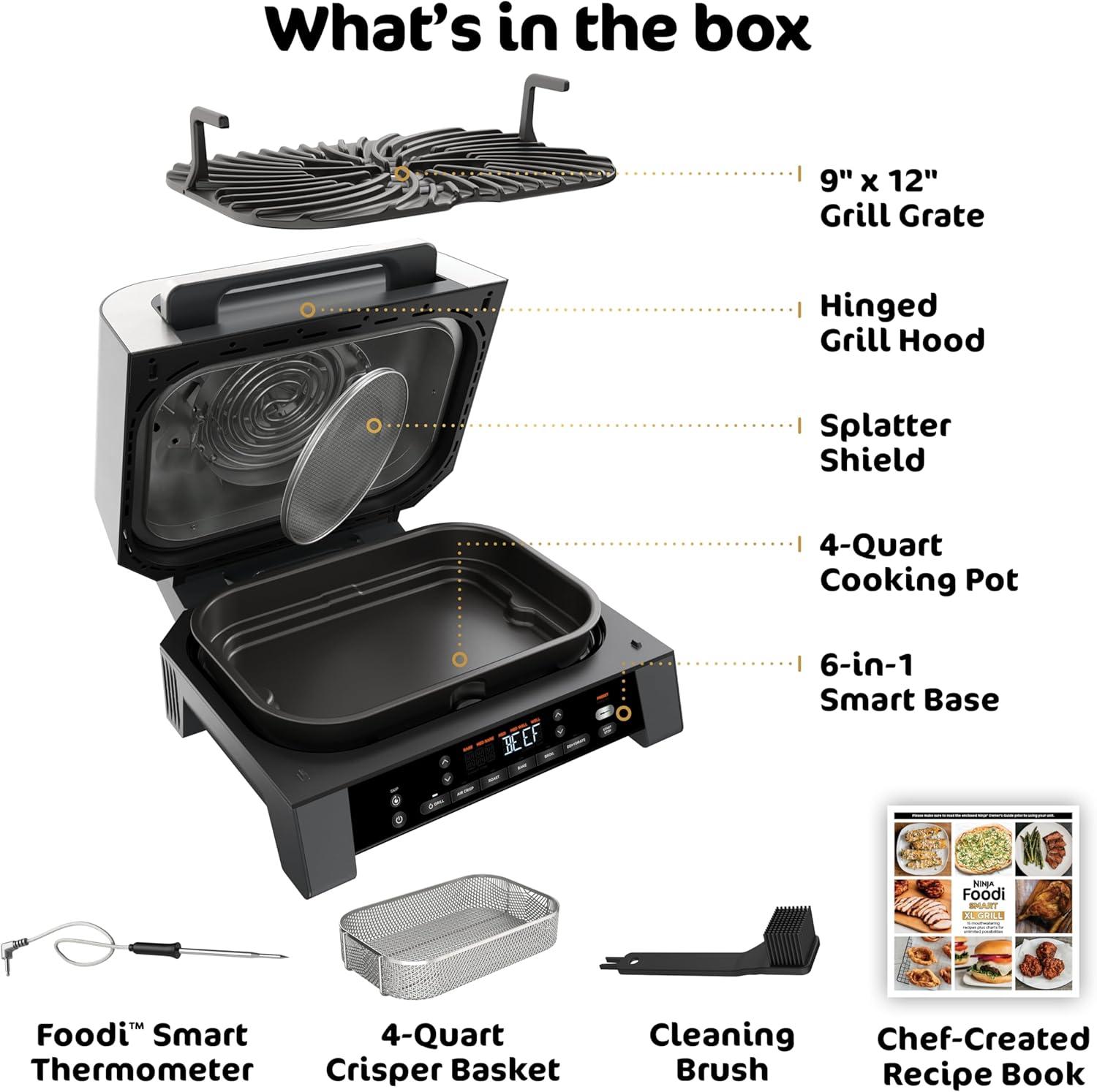 imageNinja DG551 Foodi Smart XL 6in1 Indoor Grill with Air Fry Roast Bake Broil amp Dehydrate Foodi Smart Thermometer 2nd Generation BlackSilver6in1 With Thermometer