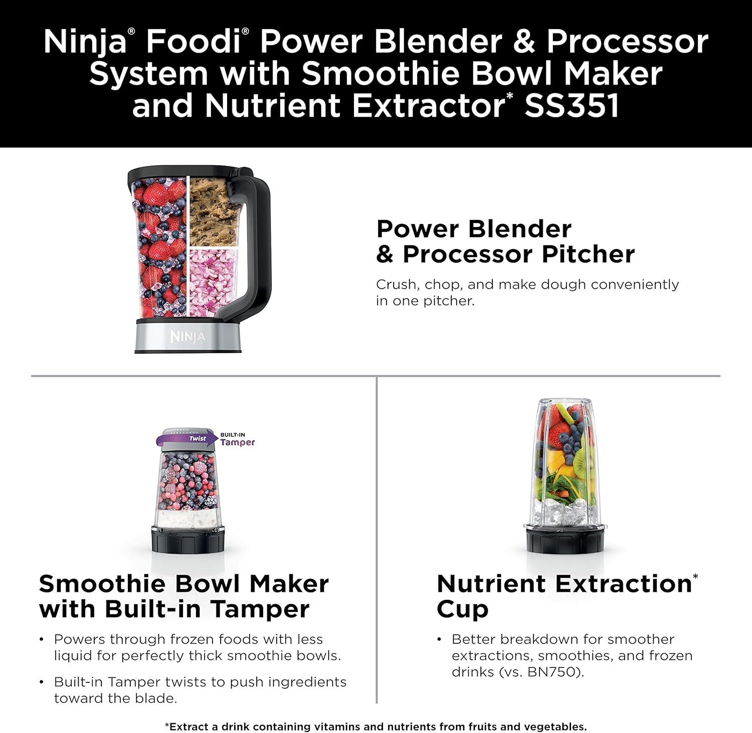 imageNinja Foodi Power Blender amp Processor System with Smoothie Bowl Maker and Nutrient Extractor BlackSilver SS351C Canadian Edition 72ozBlender