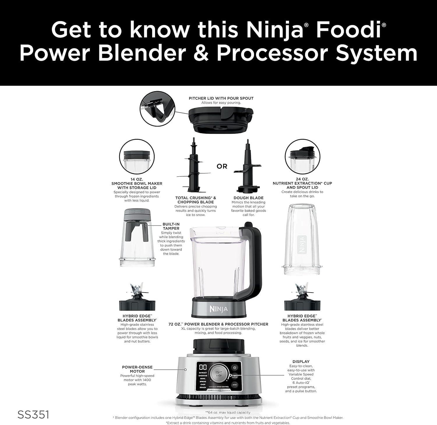 imageNinja Foodi Power Blender amp Processor System with Smoothie Bowl Maker and Nutrient Extractor BlackSilver SS351C Canadian Edition 72ozBlender