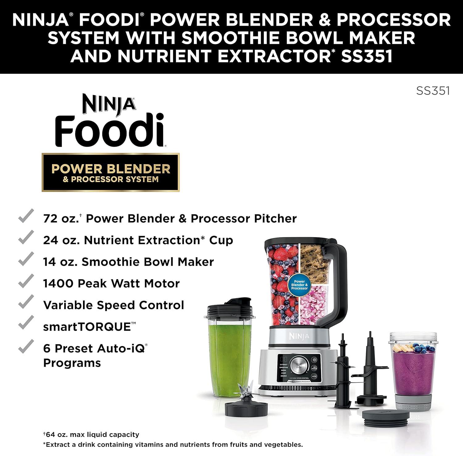 imageNinja Foodi Power Blender amp Processor System with Smoothie Bowl Maker and Nutrient Extractor BlackSilver SS351C Canadian Edition 72ozBlender