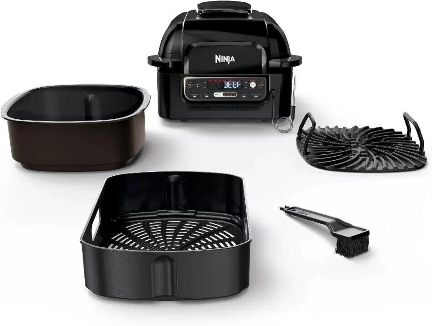 imageNinja Foodi Pro 5in1 Indoor Integrated Smart Probe 4Quart Air Fryer Roast Bake Dehydrate an Cyclonic Grilling Technology with 4 Steaks Capacity in a Stainless FinishStainless