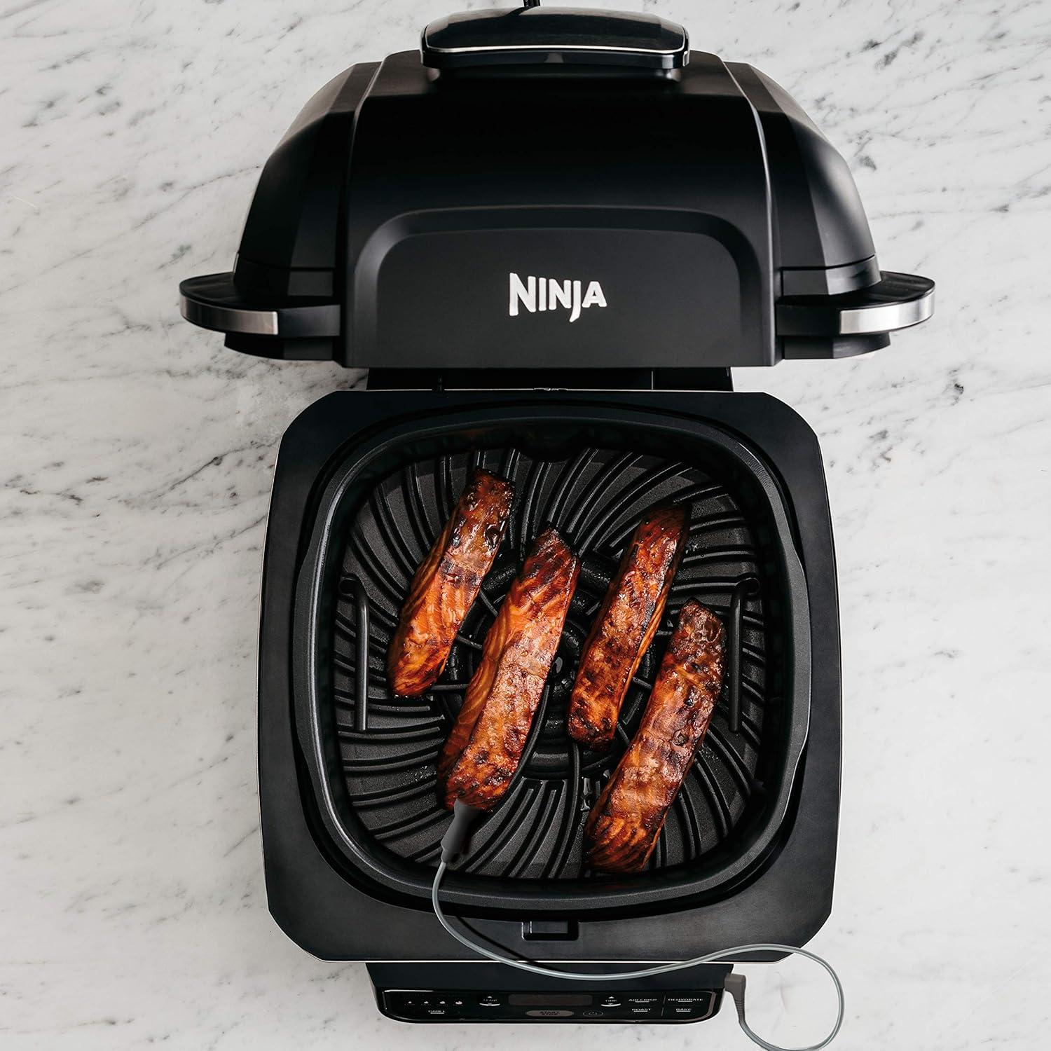 imageNinja Foodi Pro 5in1 Indoor Integrated Smart Probe 4Quart Air Fryer Roast Bake Dehydrate an Cyclonic Grilling Technology with 4 Steaks Capacity in a Stainless FinishStainless