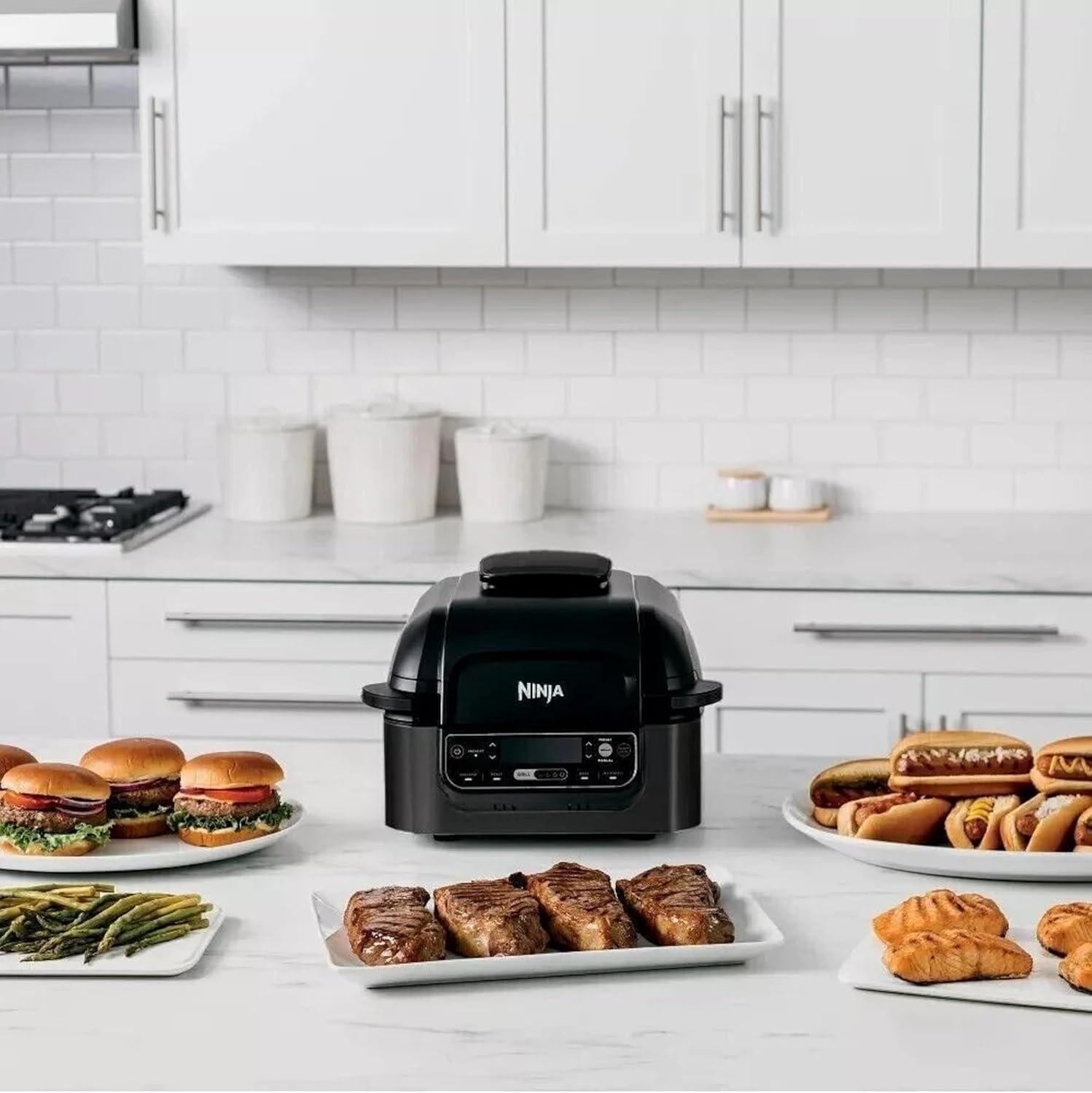imageNinja Foodi Pro 5in1 Indoor Integrated Smart Probe 4Quart Air Fryer Roast Bake Dehydrate an Cyclonic Grilling Technology with 4 Steaks Capacity in a Stainless FinishStainless