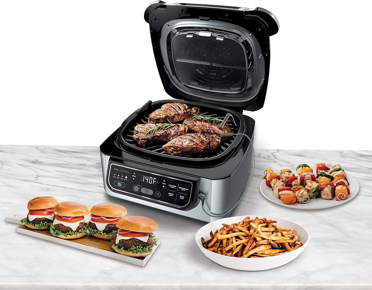 imageNinja Foodi Pro 5in1 Indoor Integrated Smart Probe 4Quart Air Fryer Roast Bake Dehydrate an Cyclonic Grilling Technology with 4 Steaks Capacity in a Stainless FinishStainless