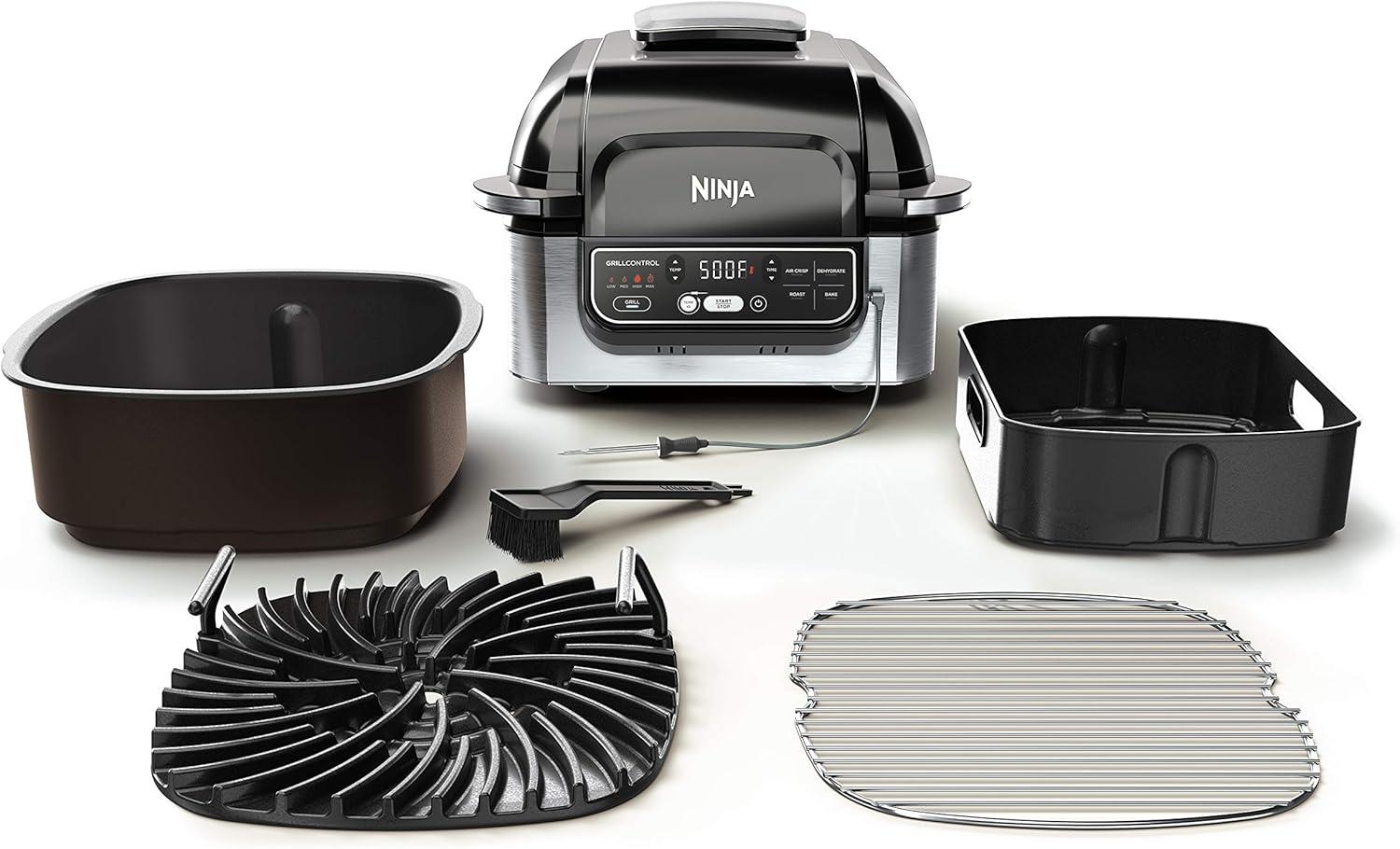 imageNinja Foodi Pro 5in1 Indoor Integrated Smart Probe 4Quart Air Fryer Roast Bake Dehydrate an Cyclonic Grilling Technology with 4 Steaks Capacity in a Stainless FinishStainless