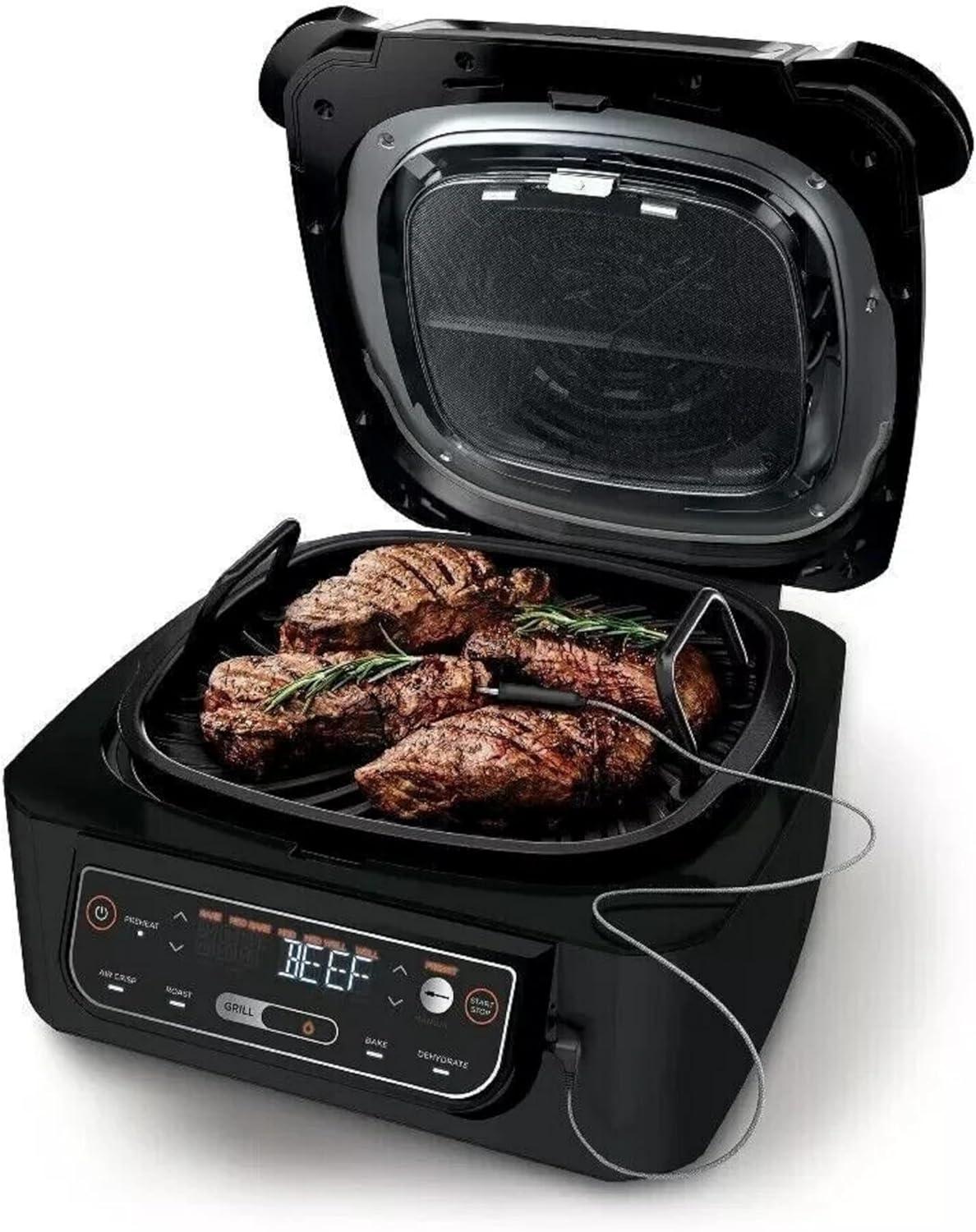 imageNinja Foodi Pro 5in1 Indoor Integrated Smart Probe 4Quart Air Fryer Roast Bake Dehydrate an Cyclonic Grilling Technology with 4 Steaks Capacity in a Stainless FinishStainless