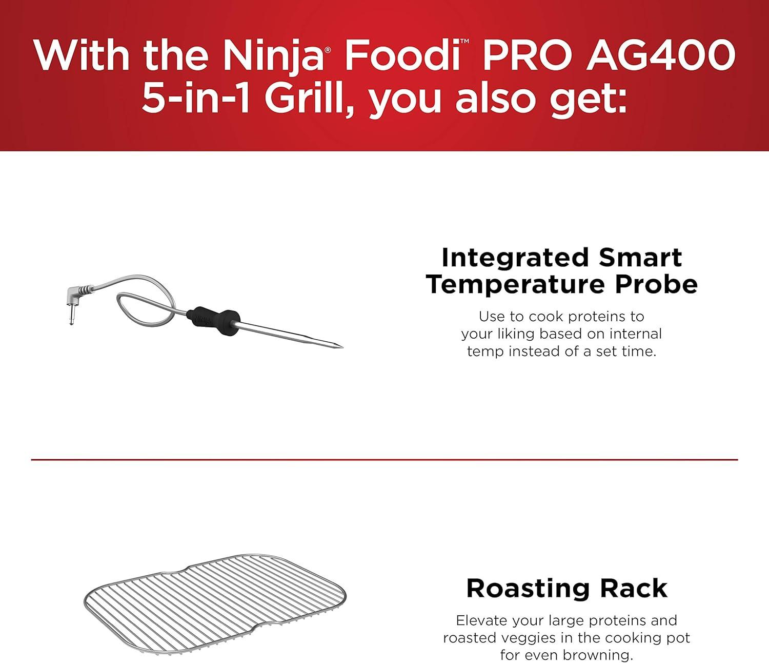 imageNinja Foodi Pro 5in1 Indoor Integrated Smart Probe 4Quart Air Fryer Roast Bake Dehydrate an Cyclonic Grilling Technology with 4 Steaks Capacity in a Stainless FinishStainless