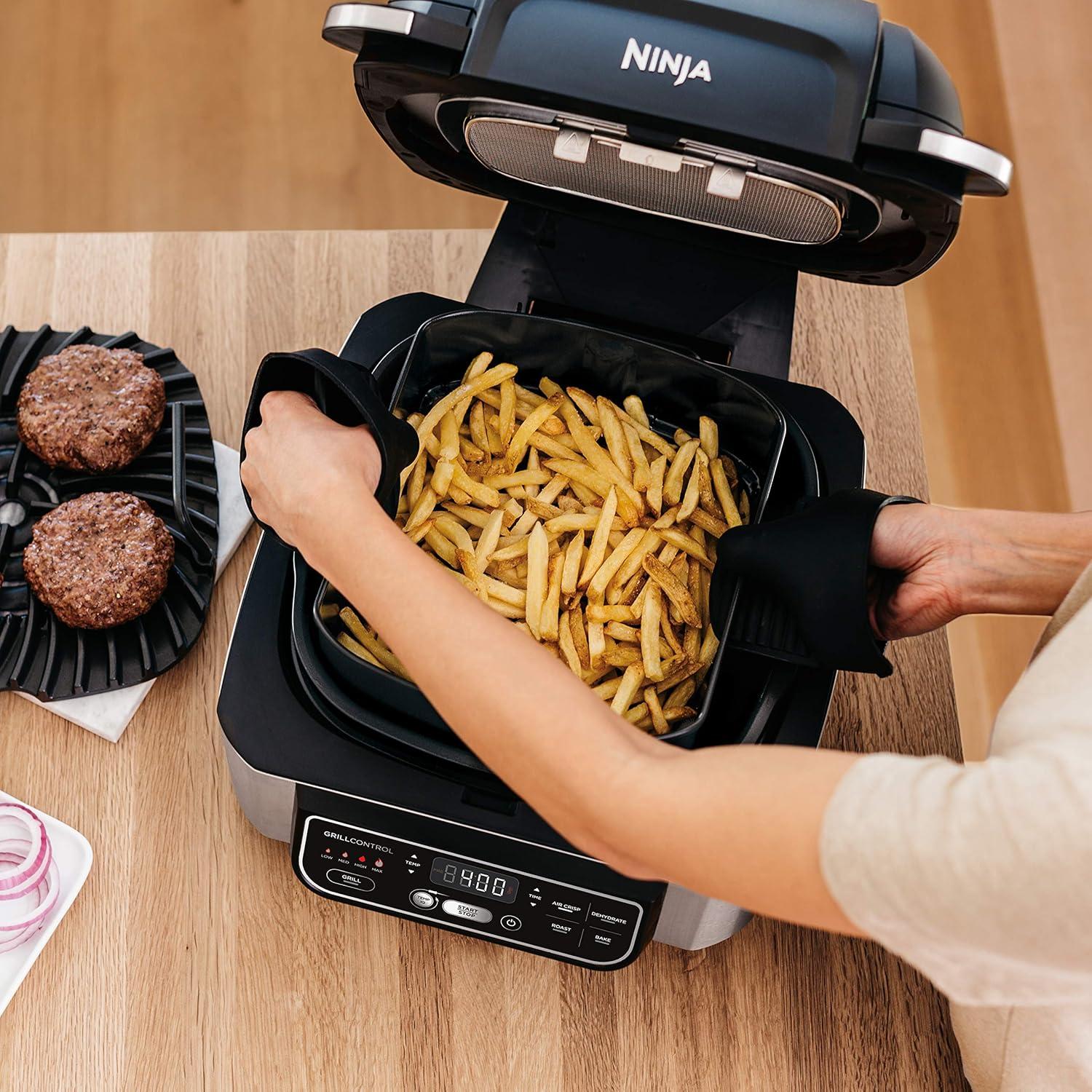 imageNinja Foodi Pro 5in1 Indoor Integrated Smart Probe 4Quart Air Fryer Roast Bake Dehydrate an Cyclonic Grilling Technology with 4 Steaks Capacity in a Stainless FinishStainless
