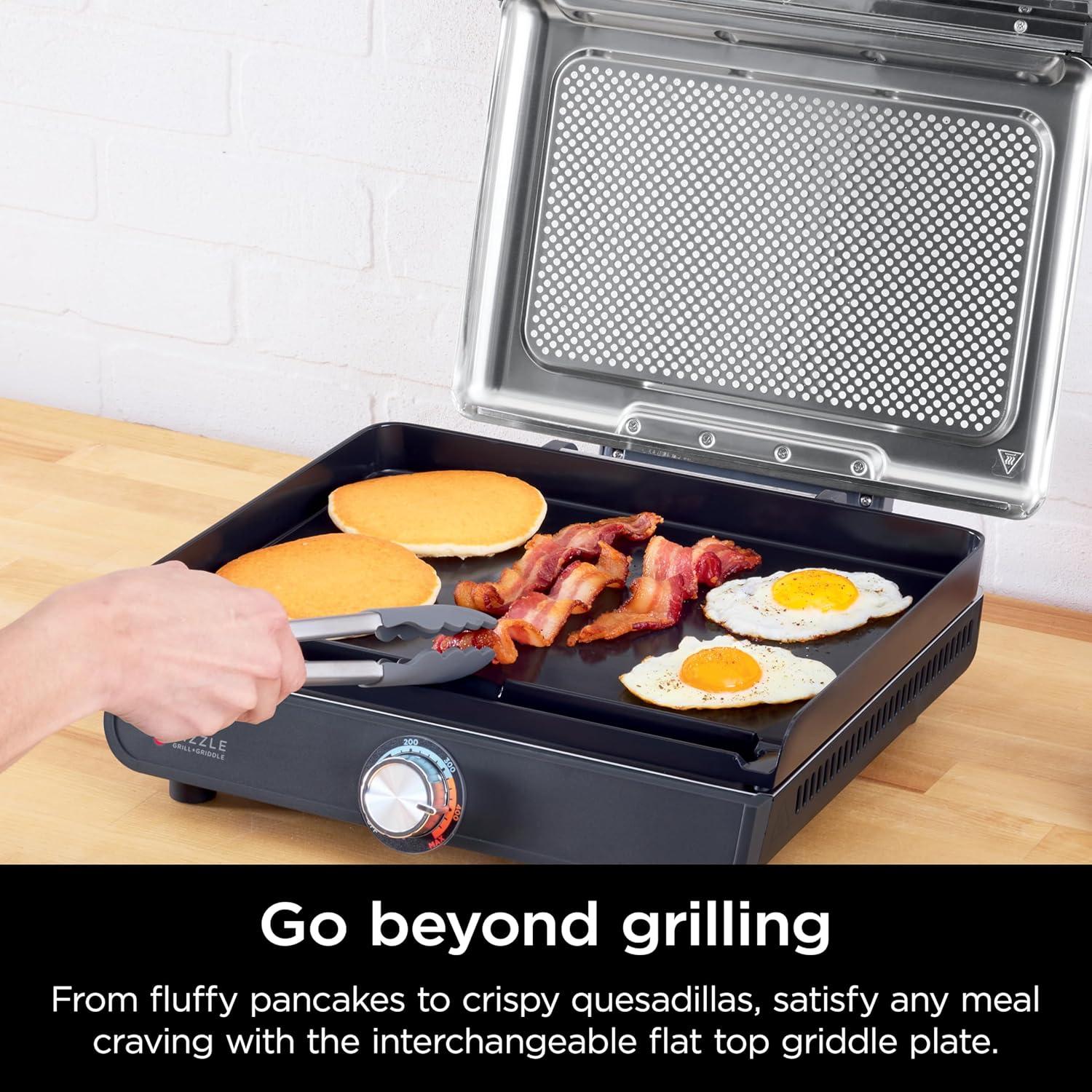 imageNinja Griddle and Indoor Grill 14 Electric Grill For Steak Burgers Salmon Veggies and More Pancake Griddle Nonstick Dishwasher Safe 500F Even Cooking Silver GR101
