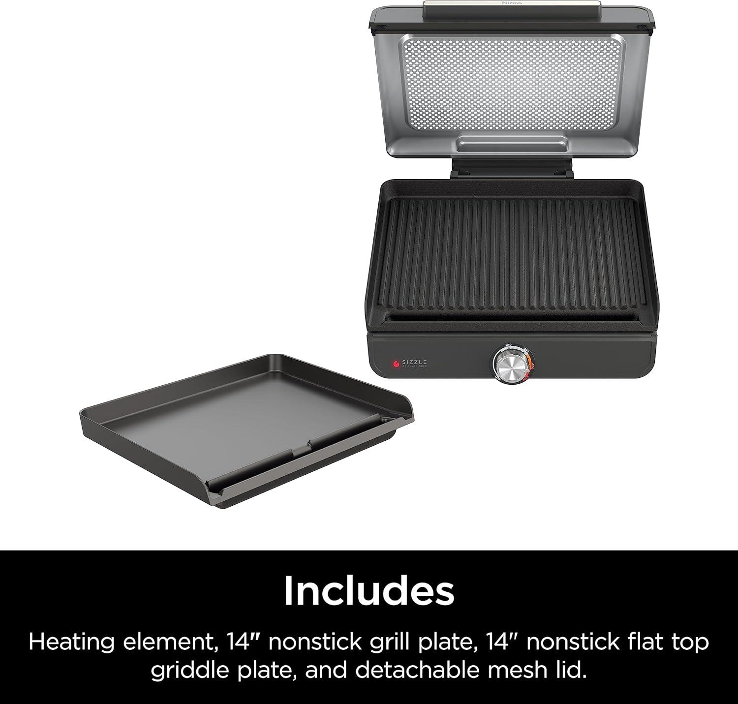 imageNinja Griddle and Indoor Grill 14 Electric Grill For Steak Burgers Salmon Veggies and More Pancake Griddle Nonstick Dishwasher Safe 500F Even Cooking Silver GR101