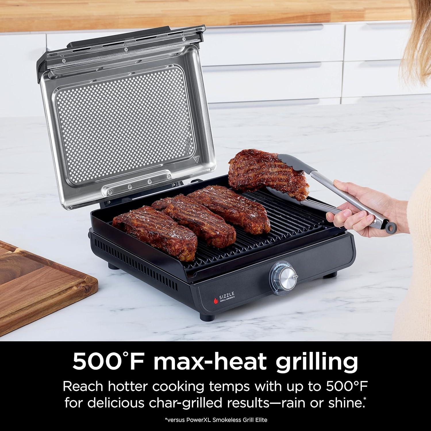 imageNinja Griddle and Indoor Grill 14 Electric Grill For Steak Burgers Salmon Veggies and More Pancake Griddle Nonstick Dishwasher Safe 500F Even Cooking Silver GR101