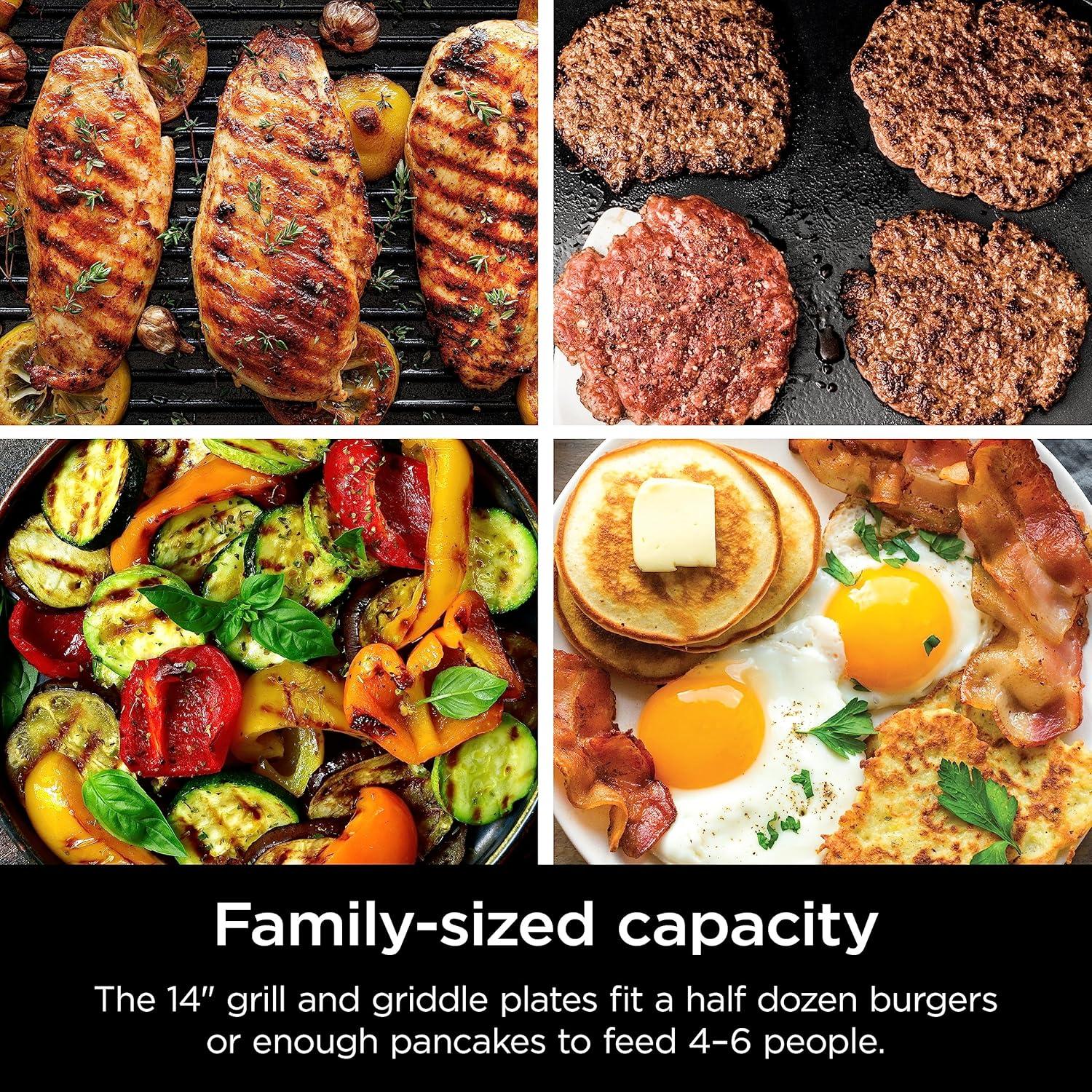 imageNinja Griddle and Indoor Grill 14 Electric Grill For Steak Burgers Salmon Veggies and More Pancake Griddle Nonstick Dishwasher Safe 500F Even Cooking Silver GR101