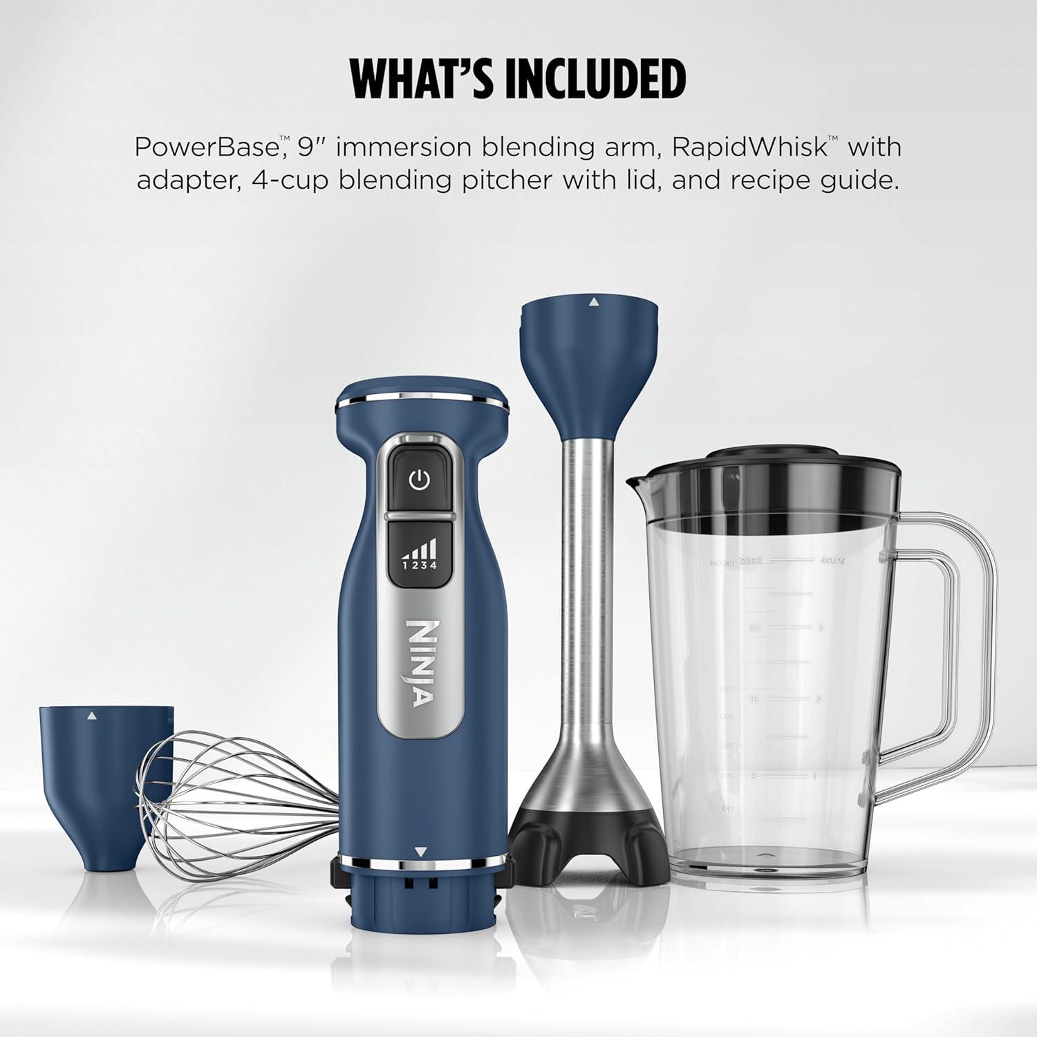 imageNinja Immersion Blender and Whisk Hand Stick Blender 4 Speeds with SplatterShield and PanProtect 4Cup Blending Vessel Dishwasher Safe 5ft Cord Ergonomic Deep Navy CI201NDNavy