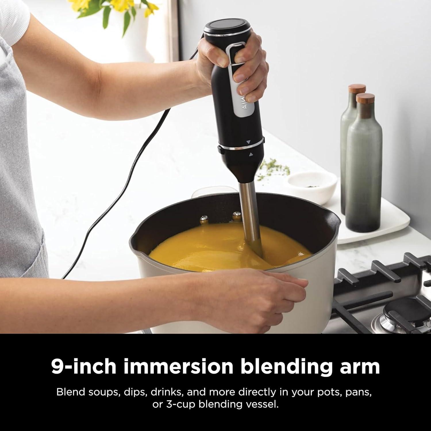 imageNinja Immersion Blender and Whisk Hand Stick Blender 4 Speeds with SplatterShield and PanProtect 4Cup Blending Vessel Dishwasher Safe 5ft Cord Ergonomic Deep Navy CI201NDBlack