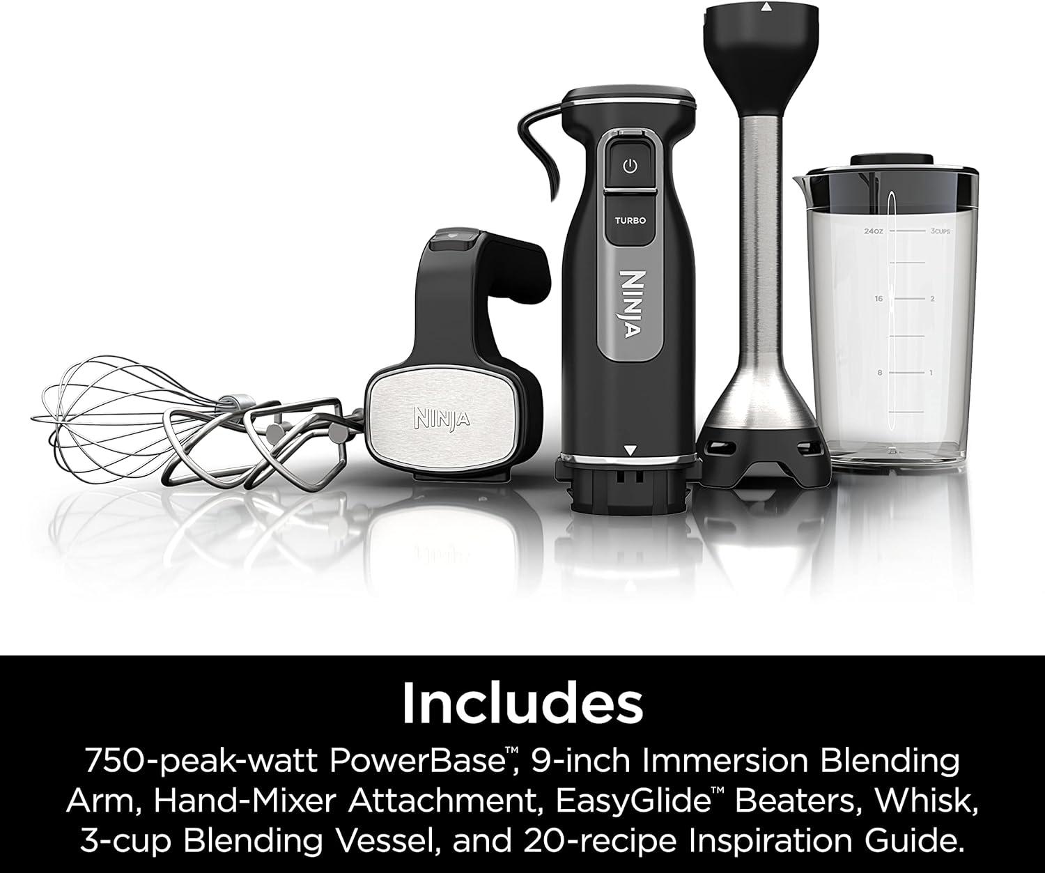imageNinja Immersion Blender and Whisk Hand Stick Blender 4 Speeds with SplatterShield and PanProtect 4Cup Blending Vessel Dishwasher Safe 5ft Cord Ergonomic Deep Navy CI201NDBlack