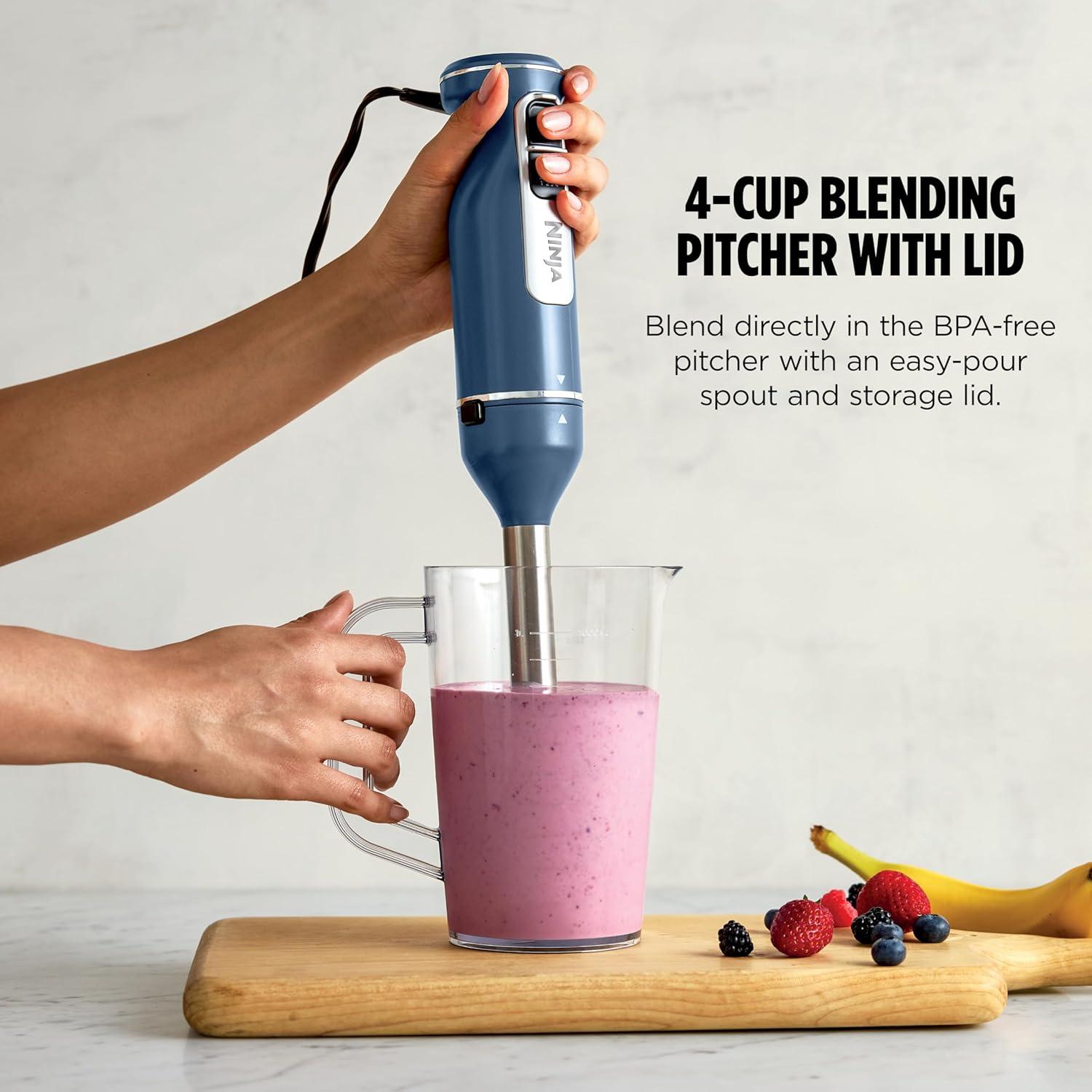 imageNinja Immersion Blender and Whisk Hand Stick Blender 4 Speeds with SplatterShield and PanProtect 4Cup Blending Vessel Dishwasher Safe 5ft Cord Ergonomic Deep Navy CI201NDNavy
