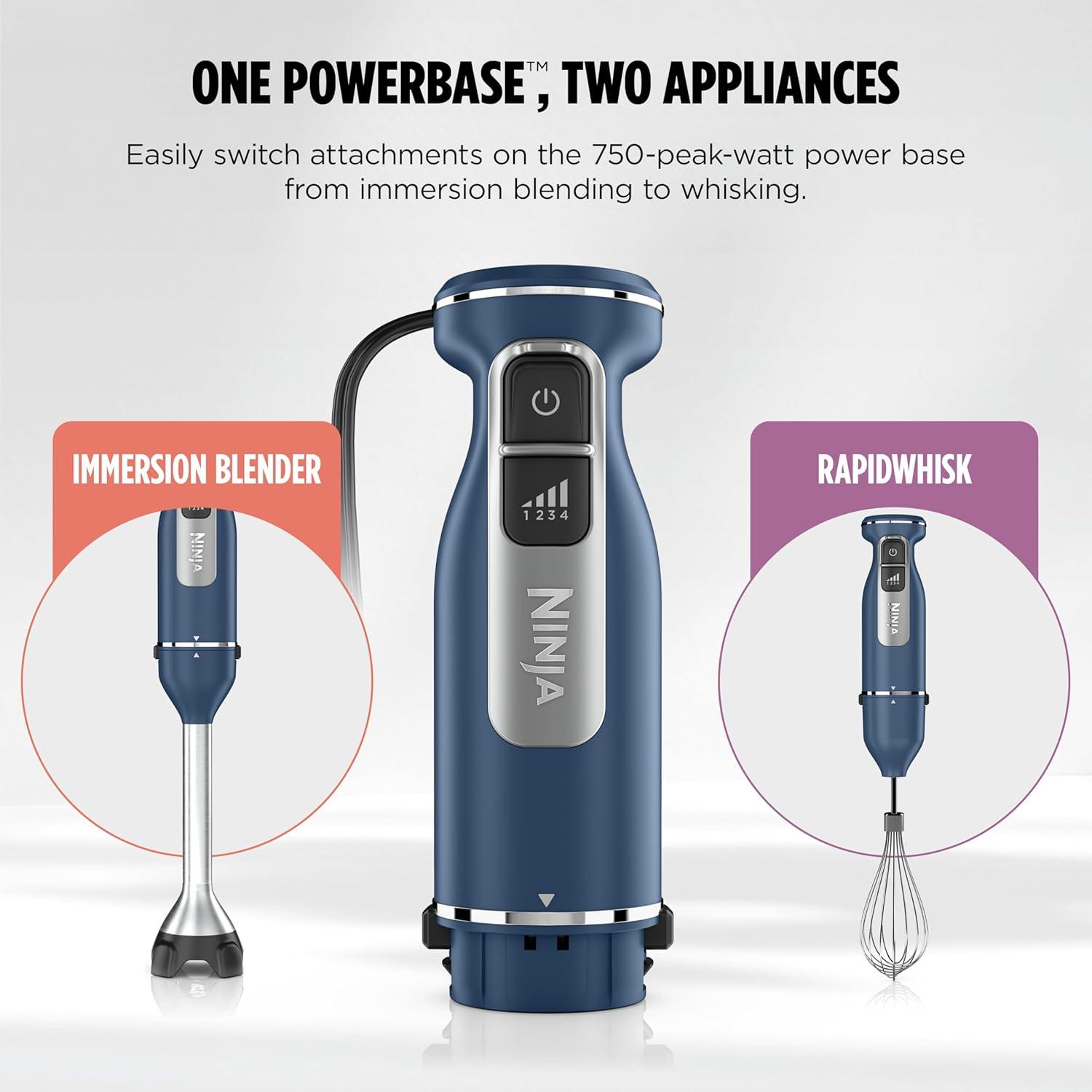 imageNinja Immersion Blender and Whisk Hand Stick Blender 4 Speeds with SplatterShield and PanProtect 4Cup Blending Vessel Dishwasher Safe 5ft Cord Ergonomic Deep Navy CI201NDNavy