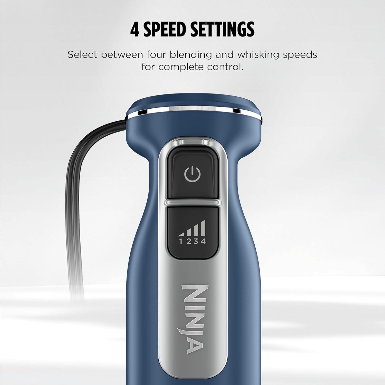 imageNinja Immersion Blender and Whisk Hand Stick Blender 4 Speeds with SplatterShield and PanProtect 4Cup Blending Vessel Dishwasher Safe 5ft Cord Ergonomic Deep Navy CI201NDNavy