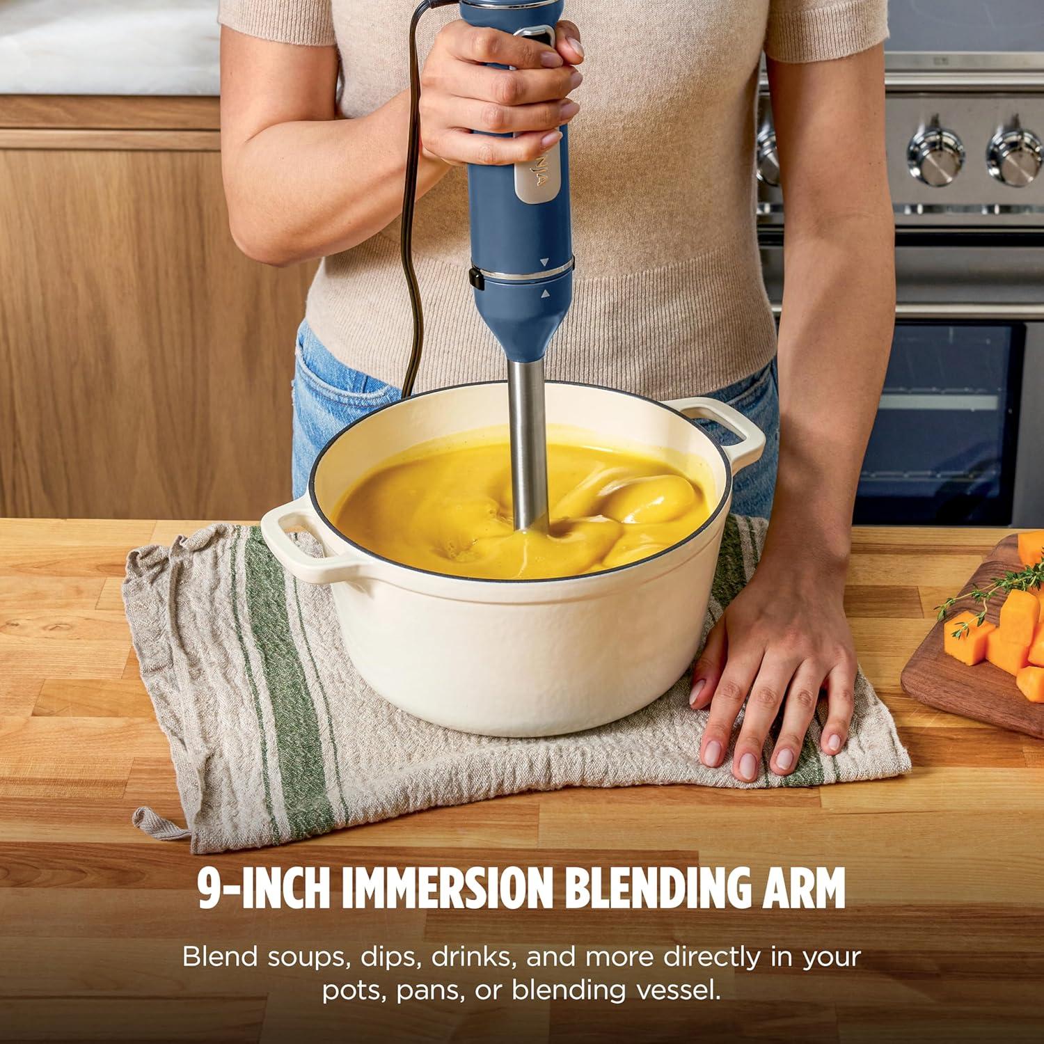imageNinja Immersion Blender and Whisk Hand Stick Blender 4 Speeds with SplatterShield and PanProtect 4Cup Blending Vessel Dishwasher Safe 5ft Cord Ergonomic Deep Navy CI201NDNavy