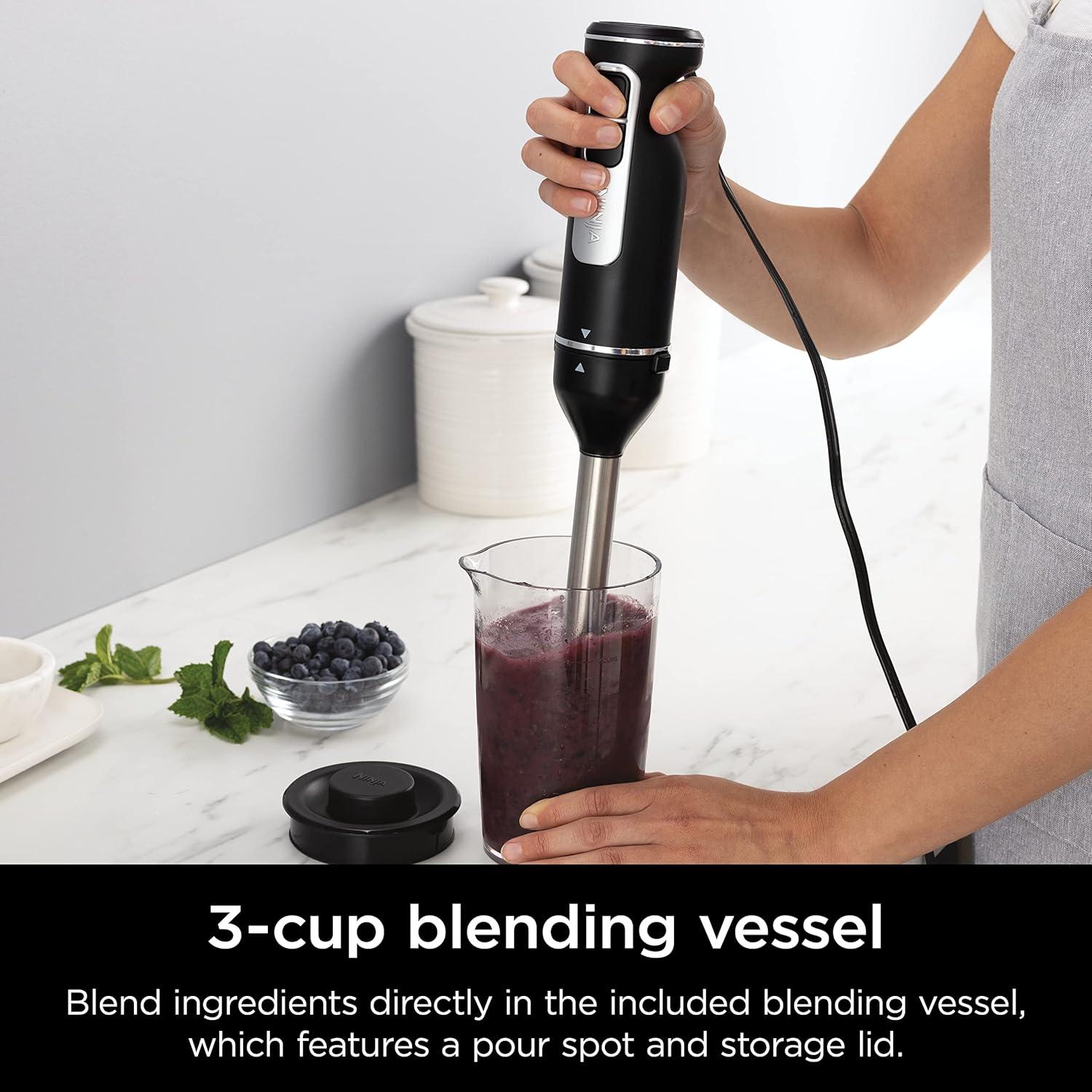 imageNinja Immersion Blender and Whisk Hand Stick Blender 4 Speeds with SplatterShield and PanProtect 4Cup Blending Vessel Dishwasher Safe 5ft Cord Ergonomic Deep Navy CI201NDBlack