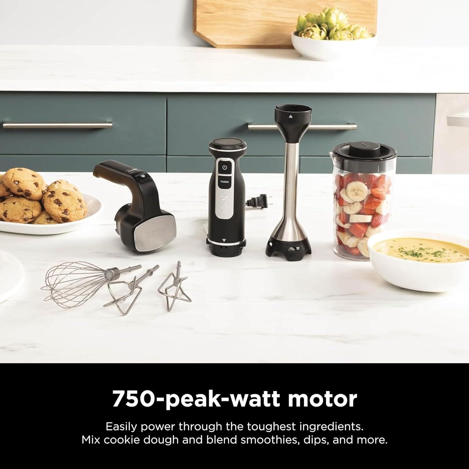 imageNinja Immersion Blender and Whisk Hand Stick Blender 4 Speeds with SplatterShield and PanProtect 4Cup Blending Vessel Dishwasher Safe 5ft Cord Ergonomic Deep Navy CI201NDBlack