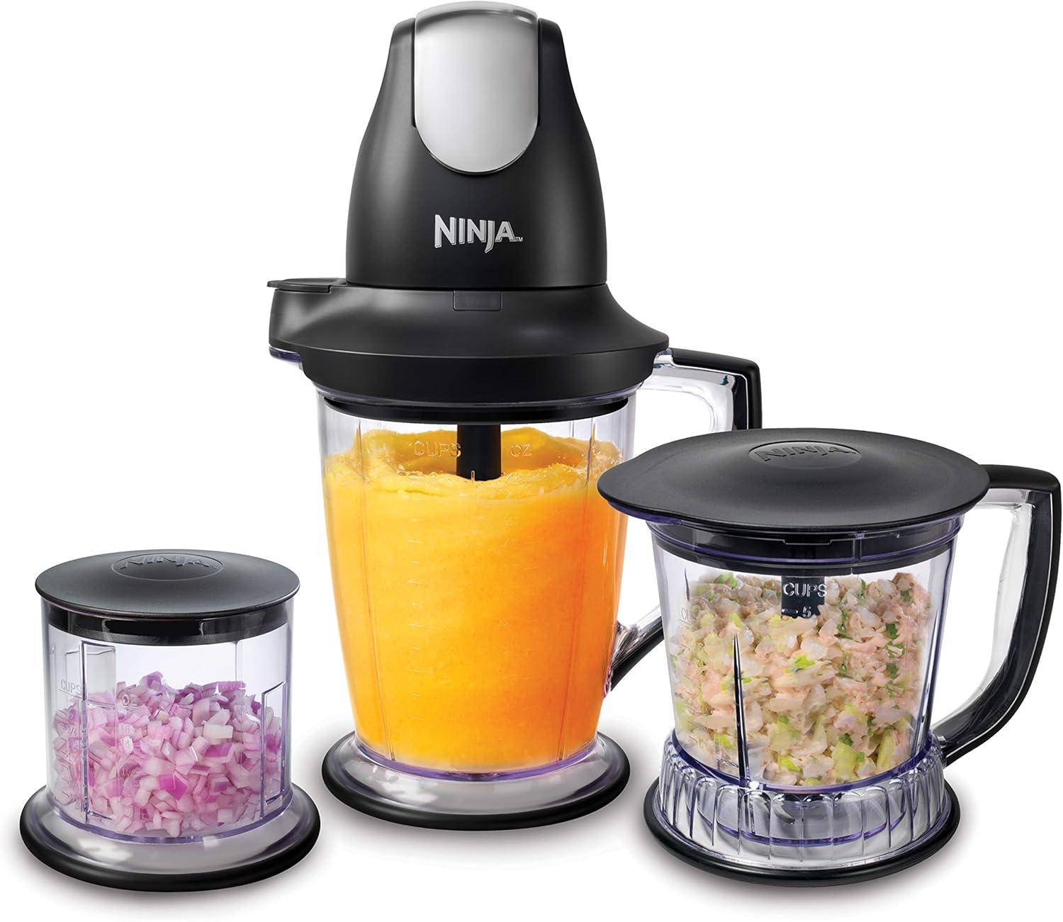 imageNinja QB900B Master Prep Food Processor Blender with 48 oz Pitcher amp 16 oz Chopping Bowl Perfect for Frozen Blending amp Chopping 400 Watts Dishwasher Safe Countertop GreyBlack