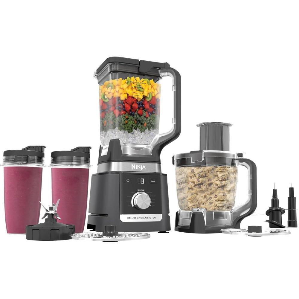 imageNinja CO905KS Deluxe Kitchen System 1600 WP AutoIQ Base 88oz Picther 9cup Deluxe Food Processor 2 24oz SingleServe Cups Renewed