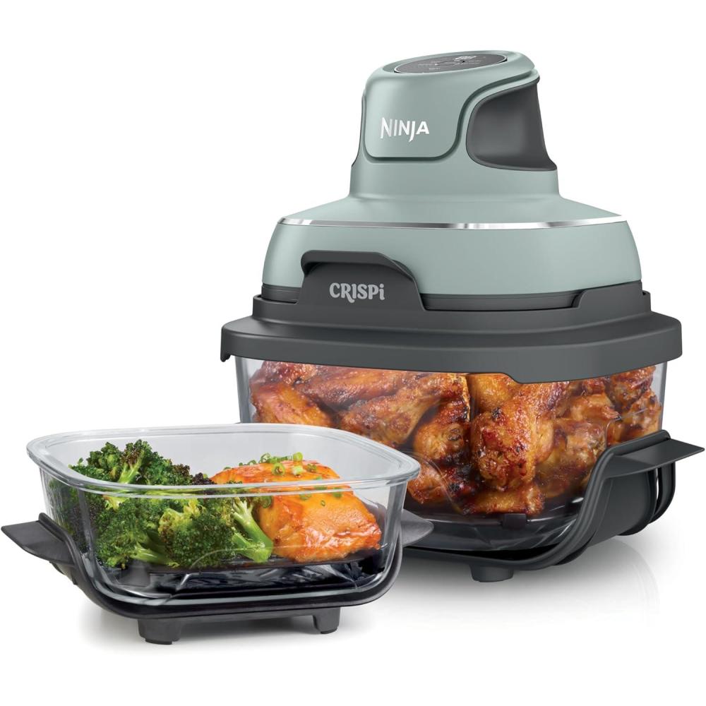 imageNinja Crispi 4in1 Glass Air Fryer 450F NonToxic 4QT amp 6Cup Glass Containers wLids Microwave Freezer Dishwasher Safe Max Crisp Air Fry Bake Recrisp Cyberspace Gray FN101GYSage