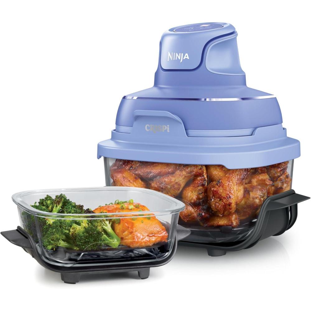 imageNinja Crispi 4in1 Glass Air Fryer 450F NonToxic 4QT amp 6Cup Glass Containers wLids Microwave Freezer Dishwasher Safe Max Crisp Air Fry Bake Recrisp Cyberspace Gray FN101GYFrosted Lilac