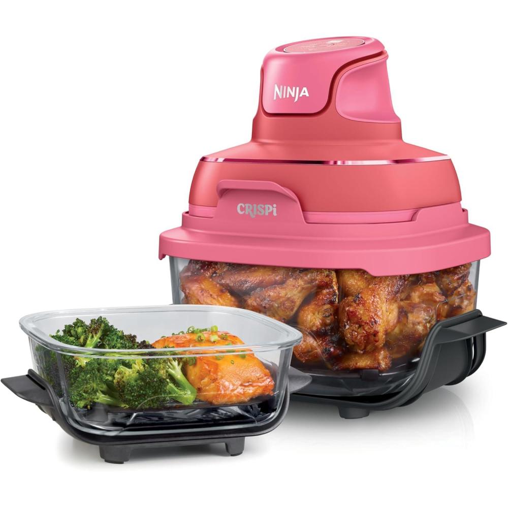 imageNinja Crispi 4in1 Glass Air Fryer 450F NonToxic 4QT amp 6Cup Glass Containers wLids Microwave Freezer Dishwasher Safe Max Crisp Air Fry Bake Recrisp Cyberspace Gray FN101GYCherry Crush