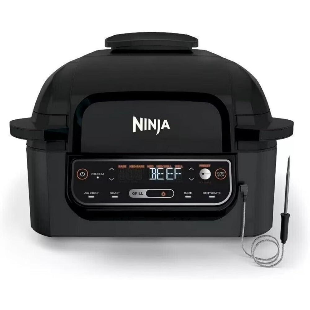 imageNinja Foodi Pro 5in1 Indoor Integrated Smart Probe 4Quart Air Fryer Roast Bake Dehydrate an Cyclonic Grilling Technology with 4 Steaks Capacity in a Stainless FinishStainless