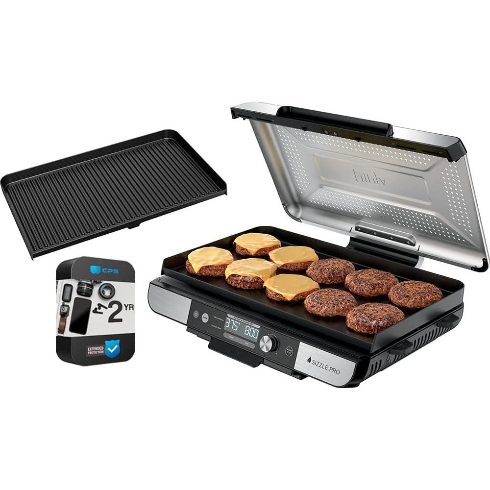 imageNinja GX101 Sizzle Pro XL 20Inch Indoor Griddle Grill Silver Renewed Bundle with 2 YR CPS Enhanced Protection Pack