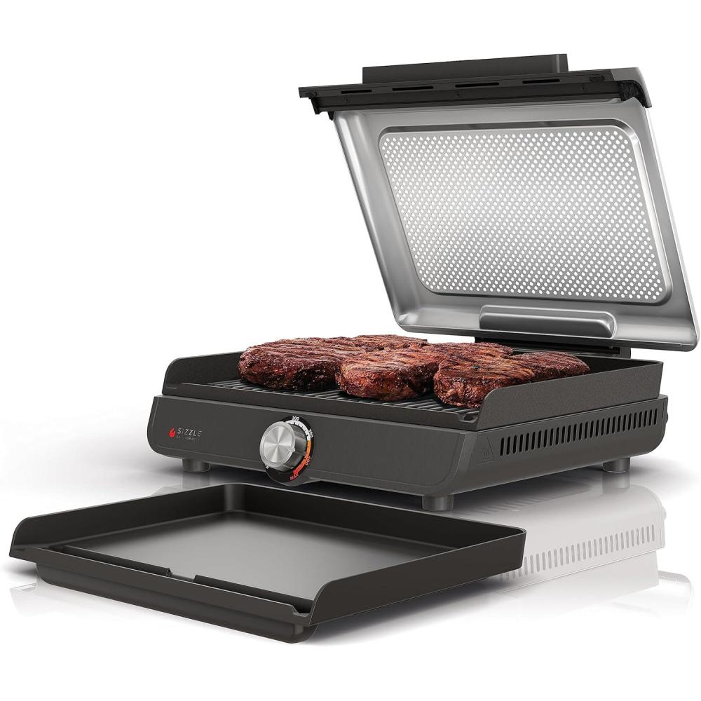 imageNinja Griddle and Indoor Grill 14 Electric Grill For Steak Burgers Salmon Veggies and More Pancake Griddle Nonstick Dishwasher Safe 500F Even Cooking Silver GR101