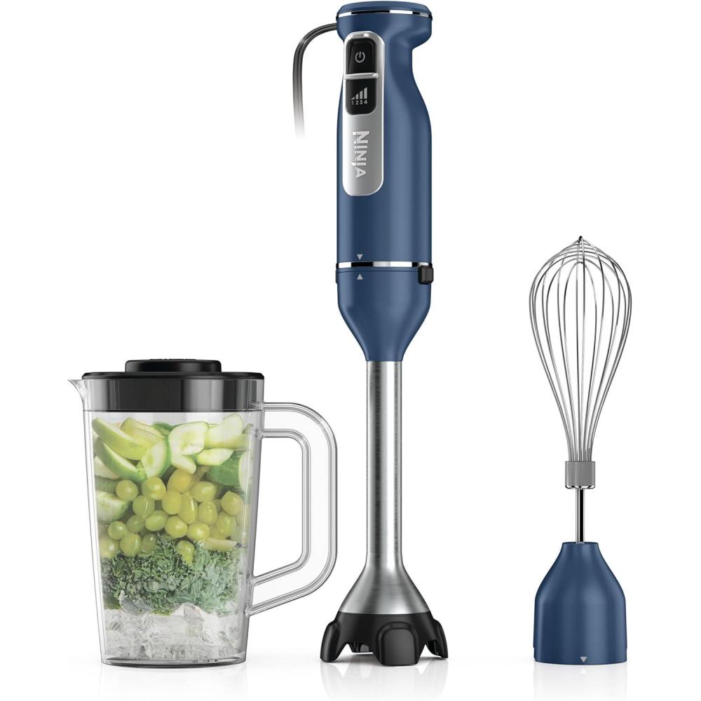 imageNinja Immersion Blender and Whisk Hand Stick Blender 4 Speeds with SplatterShield and PanProtect 4Cup Blending Vessel Dishwasher Safe 5ft Cord Ergonomic Deep Navy CI201NDNavy