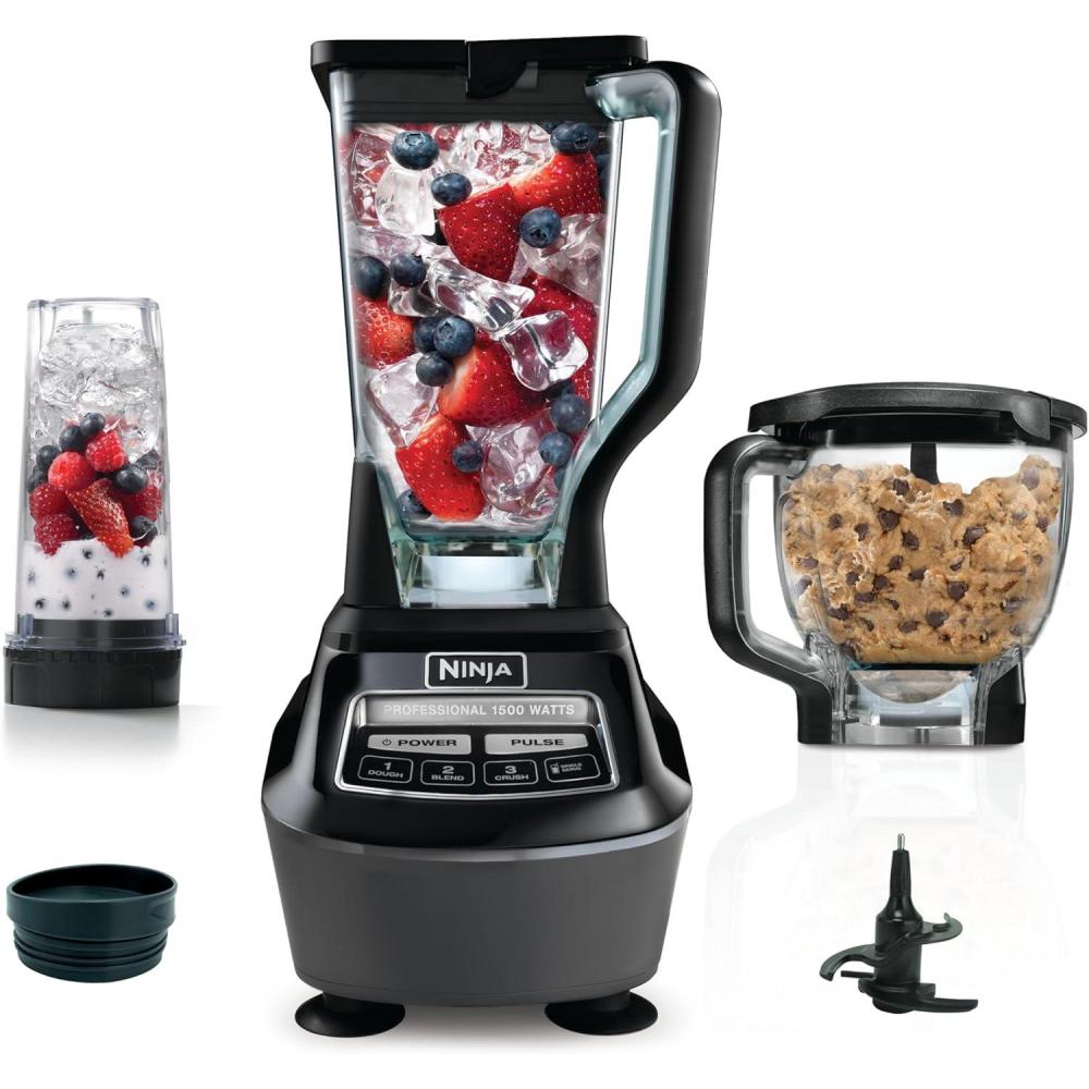 imageNinja Kitchen System  AllinOne for Smoothies Frozen Drinks Veggie Chopper amp More  With FullSize Pitcher 8 Cup Food Processor Bowl 2 18 oz Cups  1200 Watt  Dark Grey  BR601AMZPitcher  Bowl  1 16oz Cup