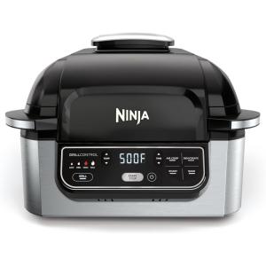Ninja DG551 Foodi Smart XL 6-in-1 Indoor Grill with Air Fry, Roast, Bake, Broil, & Dehydrate, Foodi Smart Thermometer, 2nd Generation, Black/Silver(5-in-1)