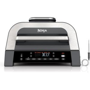 Ninja DG551 Foodi Smart XL 6-in-1 Indoor Grill with Air Fry, Roast, Bake, Broil, & Dehydrate, Foodi Smart Thermometer, 2nd Generation, Black/Silver(6-in-1 With Thermometer)