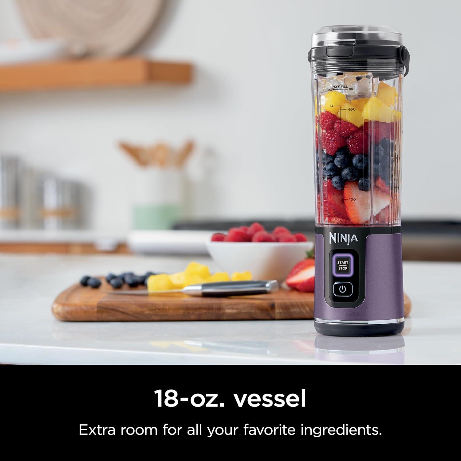 imageNinja Blast Portable Blender Cordless 18oz Vessel Personal Blender ForShakes and Smoothies BPA Free LeakproofLid and Sip Spout USBC Rechargeable Dishwasher Safe Parts Tinted Mint BC151MTMetallic Purple