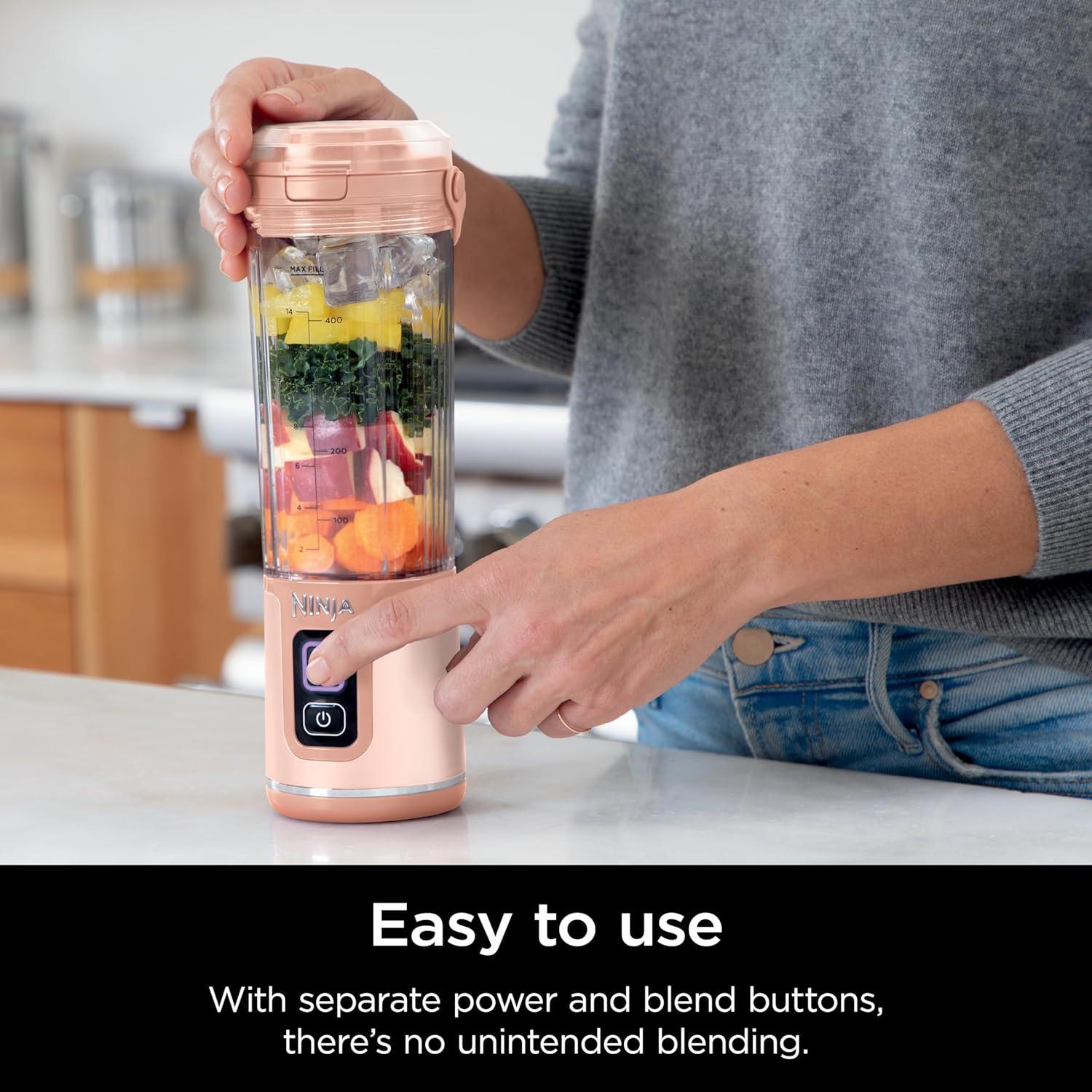 imageNinja Blast Portable Blender Cordless 18oz Vessel Personal Blender ForShakes and Smoothies BPA Free LeakproofLid and Sip Spout USBC Rechargeable Dishwasher Safe Parts Tinted Mint BC151MTPeach Stone