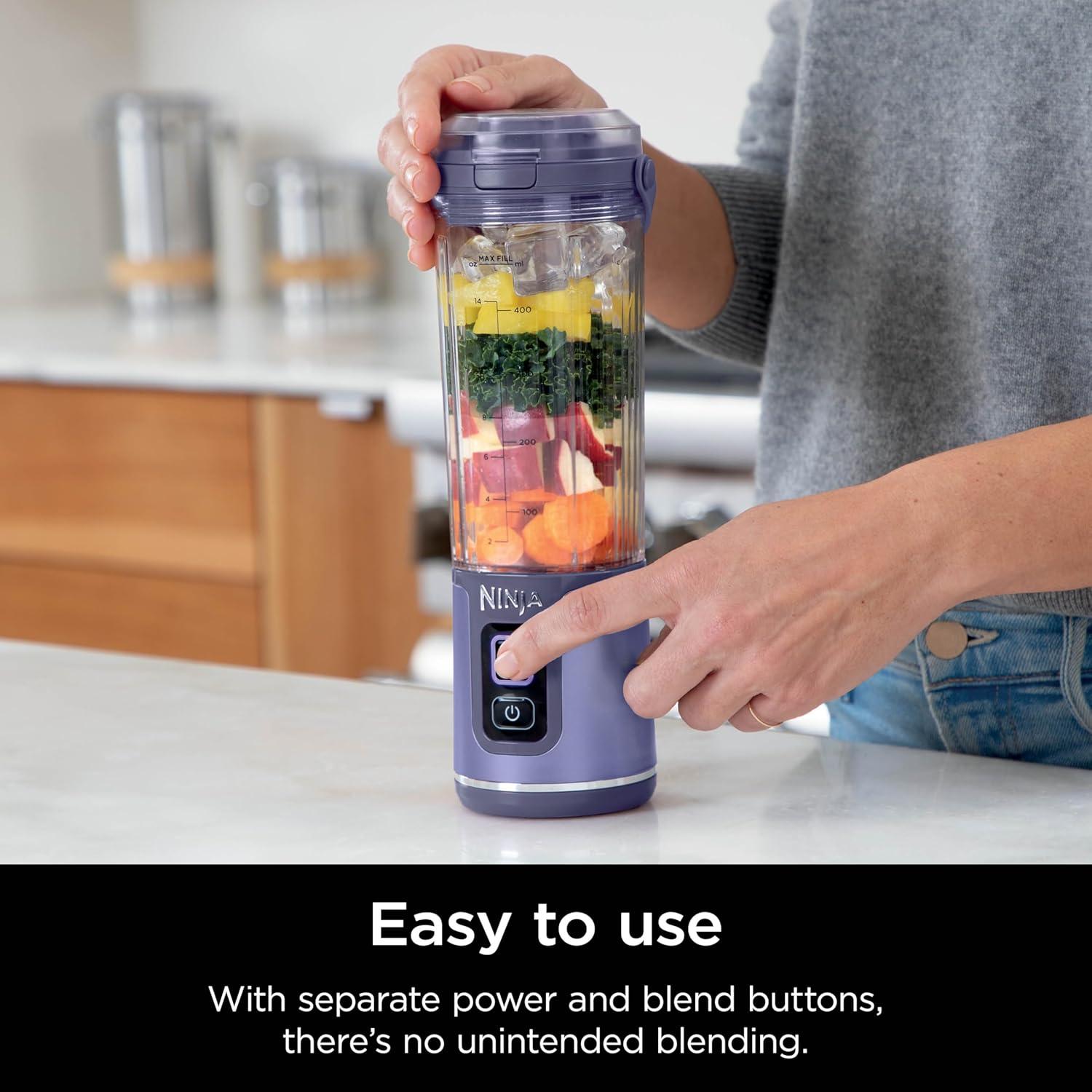 imageNinja Blast Portable Blender Cordless 18oz Vessel Personal Blender ForShakes and Smoothies BPA Free LeakproofLid and Sip Spout USBC Rechargeable Dishwasher Safe Parts Tinted Mint BC151MTGalaxy Purple