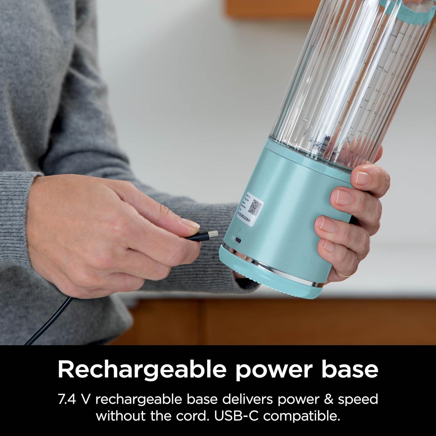 imageNinja Blast Portable Blender Cordless 18oz Vessel Personal Blender ForShakes and Smoothies BPA Free LeakproofLid and Sip Spout USBC Rechargeable Dishwasher Safe Parts Tinted Mint BC151MTAqua