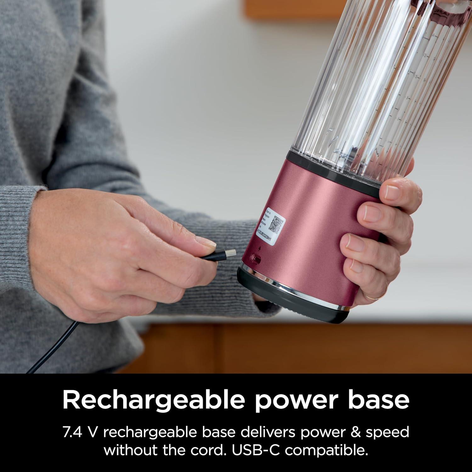 imageNinja Blast Portable Blender Cordless 18oz Vessel Personal Blender ForShakes and Smoothies BPA Free LeakproofLid and Sip Spout USBC Rechargeable Dishwasher Safe Parts Tinted Mint BC151MTMetallic Red