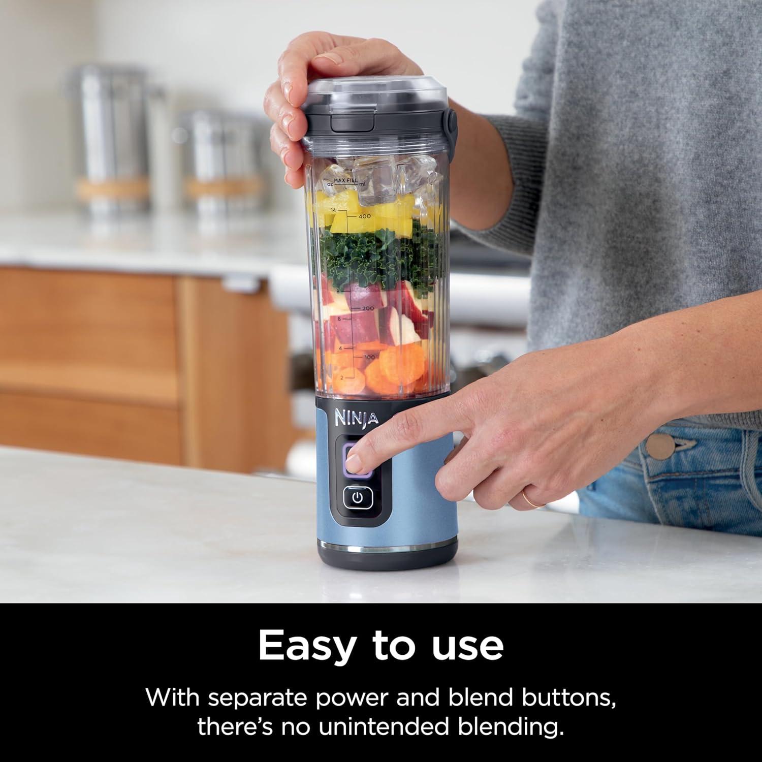 imageNinja Blast Portable Blender Cordless 18oz Vessel Personal Blender ForShakes and Smoothies BPA Free LeakproofLid and Sip Spout USBC Rechargeable Dishwasher Safe Parts Tinted Mint BC151MTMetallic Blue