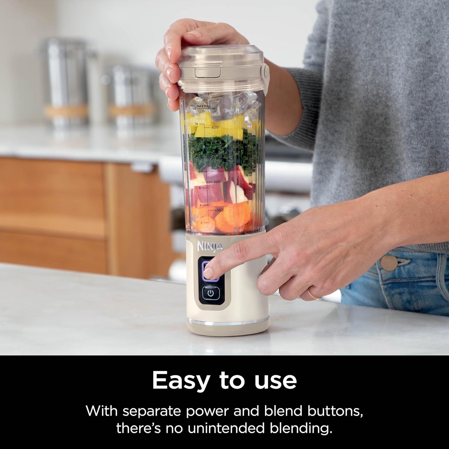 imageNinja Blast Portable Blender Cordless 18oz Vessel Personal Blender ForShakes and Smoothies BPA Free LeakproofLid and Sip Spout USBC Rechargeable Dishwasher Safe Parts Tinted Mint BC151MTCream
