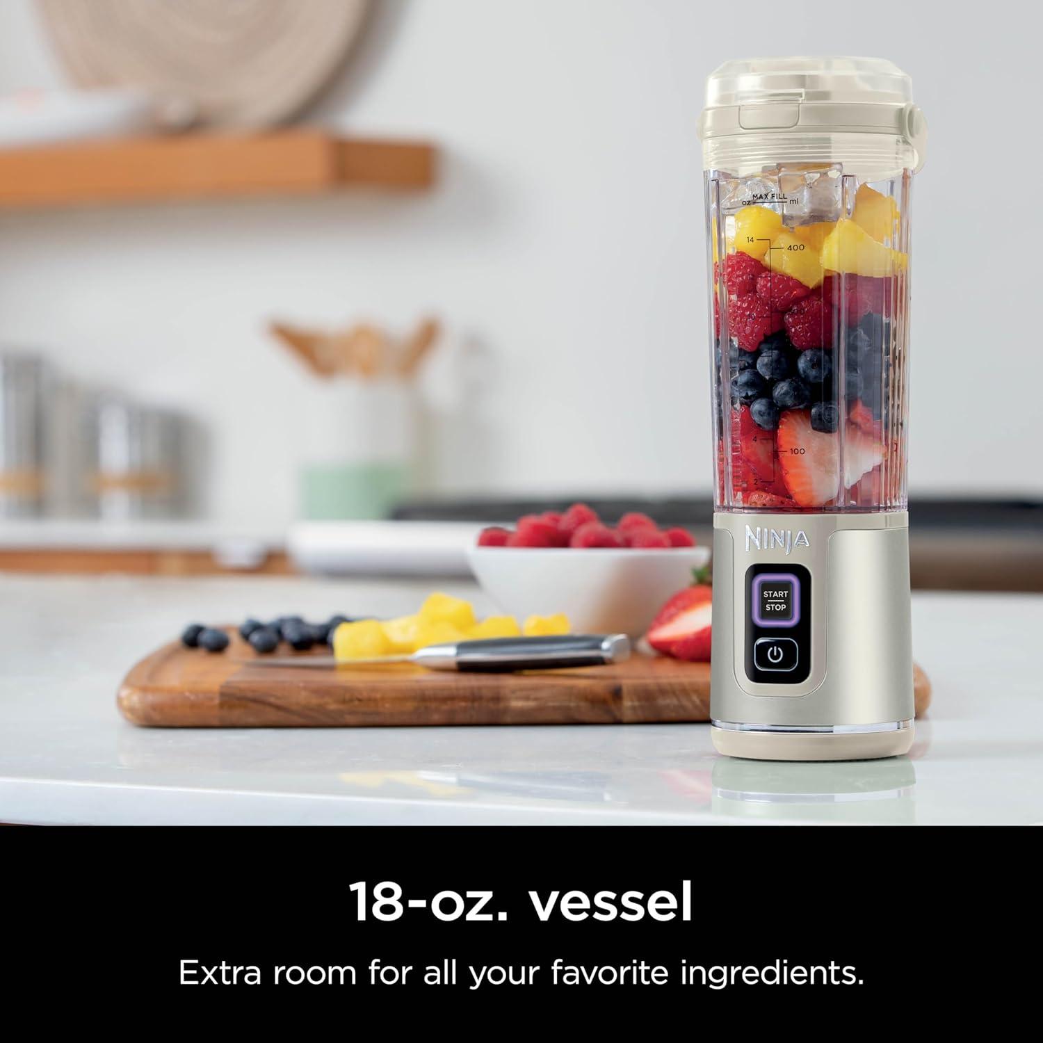 imageNinja Blast Portable Blender Cordless 18oz Vessel Personal Blender ForShakes and Smoothies BPA Free LeakproofLid and Sip Spout USBC Rechargeable Dishwasher Safe Parts Tinted Mint BC151MTVanilla Bean