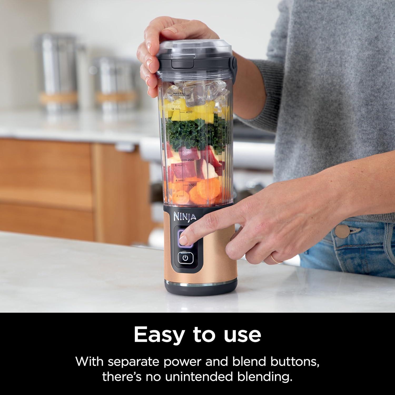 imageNinja Blast Portable Blender Cordless 18oz Vessel Personal Blender ForShakes and Smoothies BPA Free LeakproofLid and Sip Spout USBC Rechargeable Dishwasher Safe Parts Tinted Mint BC151MTMetallic Copper