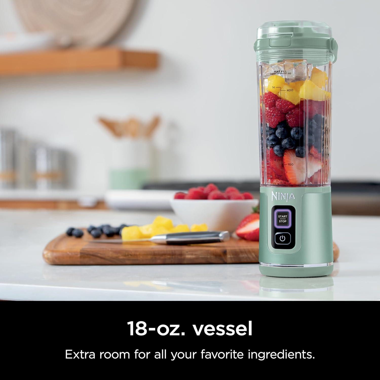 imageNinja Blast Portable Blender Cordless 18oz Vessel Personal Blender ForShakes and Smoothies BPA Free LeakproofLid and Sip Spout USBC Rechargeable Dishwasher Safe Parts Tinted Mint BC151MTMint